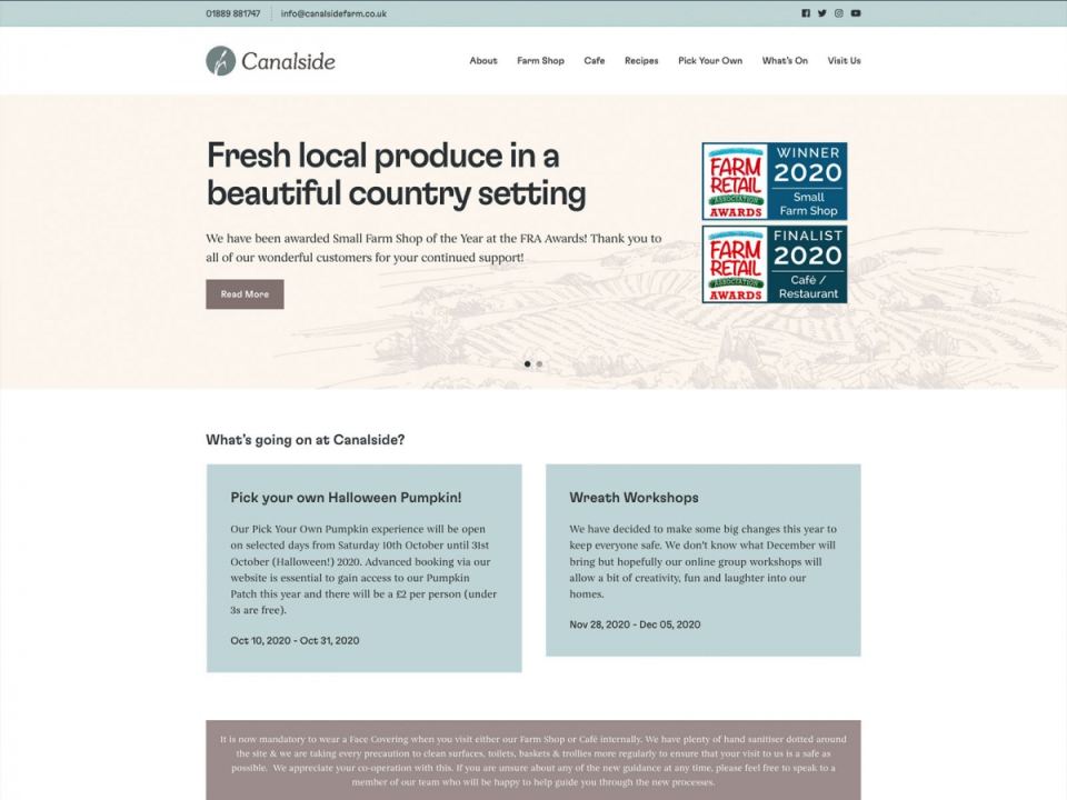 Canalside Farm, Shop and Cafe website designed by Web Optic